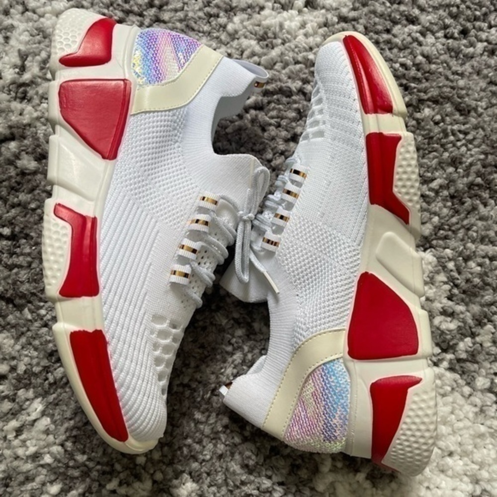 White and Red Sneakers with sparkles - Picture 4 of 7